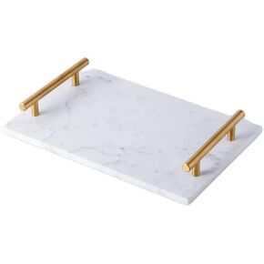 صينية رخامية بيضاء من أولبيا بمقبض ذهبي، صينية تقديم الإفطار، صينية عطر مستطيلة الشكل، (رخام أبيض) in Kuwait