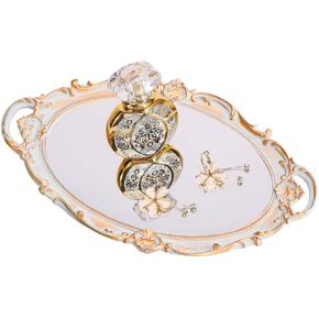 صينية مرآة مزخرفة من LZYMSZ، صينية عرض بيضاوية عتيقة للعطور والمكياج والمجوهرات وصينية مستحضرات التجميل وصينية تقديم لغرفة الملابس وغرفة النوم وغرفة المعيشة in Kuwait
