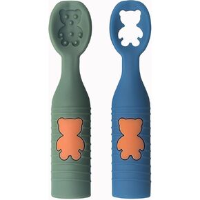 EAFBAO 2PCS Silicone Baby Spoons Set - Baby Led Weaning Spoons for Aged 6+ Months - Baby Teething Spoons - First Stage Baby Training Spoons for Self Feeding; Dishwasher and Boil Safe; Blue/Green in Saudi Arabia