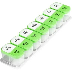 منظم حبوب الدواء الأسبوعي الكبير مرتين في اليوم، منظم صندوق حبوب الدواء اليومي الكبير صباحًا ومساءً، علبة حبوب منع الحمل المحمولة القابلة للفصل سهلة التتبع، حاوية كبيرة مكونة من 14 حجرة شفافة للأدوية والفيتامينات والمكملات الغذائية in Kuwait