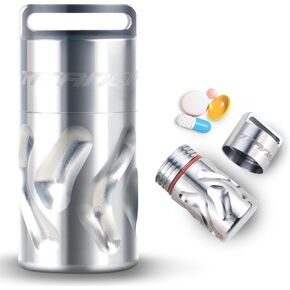 Small Pill Case Titanium, Waterproof Keychain Pill Holder Pocket Pill Box Bottle Medicine Container Organizer Carrier for Purse Travel Hiking Camping Fishing (Blue-Double Cap)