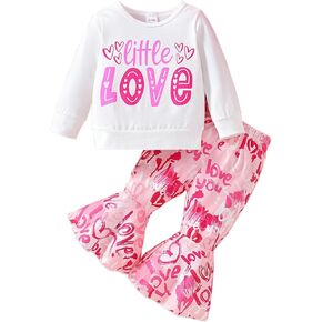 WOLBAY طفل رضيع فتاة عيد الحب الزي كم طويل الحب طباعة القطن قمم تي شيرت البلوز + طفل جرس قيعان الزي in Kuwait