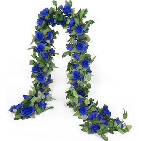 3PCS 7.22Ft Artificial Rose Flower Silk Vine Hanging Wedding Baby Shower Decor Garlands Home Outdoor Indoor Decor Flower(Blue)