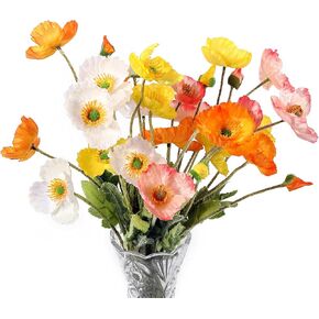 Lumoslyy Artificial Flowers Silk Poppy Flowers for Decoration Realistic Bouquet Home Decor Faux Flower Pack of 8