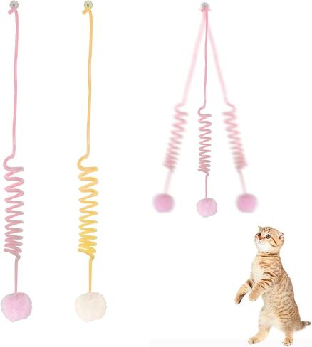 WishLotus Interactive Cat Toys, 2 Pack Soft Plush Cat Toys for Indoor Cats Self-Hanging Door Cat Plush Toys with Bells Long Tail Elastic Indoor Cat Toys for Cat Chase Play and Kill Time (Pink+Blue) in Kuwait