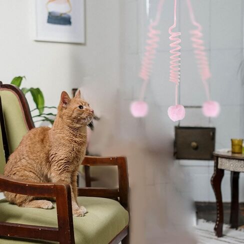 WishLotus Interactive Cat Toys, 2 Pack Soft Plush Cat Toys for Indoor Cats Self-Hanging Door Cat Plush Toys with Bells Long Tail Elastic Indoor Cat Toys for Cat Chase Play and Kill Time (Pink+Blue) in Kuwait