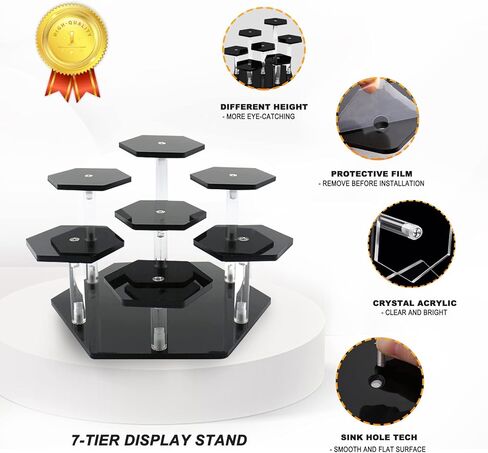 حامل عرض أكريليك من Honvinor، رف عرض للمقتنيات، شخصيات البوب، حامل عرض أكريليك من 7 طبقات لعرض الكب كيك والعطور، حامل عرض للديكور والتنظيم (مثمن) in Kuwait