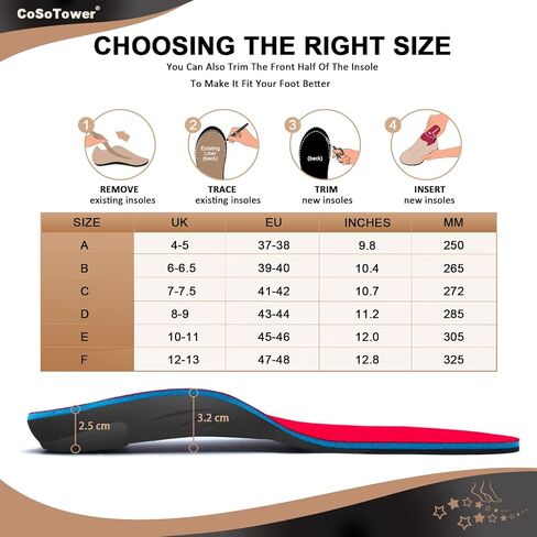 CoSoTower Arch Support Insoles for Plantar Fasciitis Relief, Over Pronation Insoles, Orthotic Inserts for Women and Men, Shoe Insoles for High Arch, Flat Feet, Foot Pain in Saudi Arabia