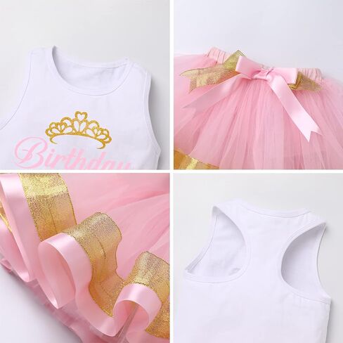 IBTOM CASTLE Toddler Baby Girl Princess Birthday Party Dress Sleeveless Printed Vest Tops+Tulle Tutu+Flower Crown Outfit in Saudi Arabia