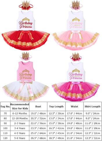 IBTOM CASTLE Toddler Baby Girl Princess Birthday Party Dress Sleeveless Printed Vest Tops+Tulle Tutu+Flower Crown Outfit in Saudi Arabia