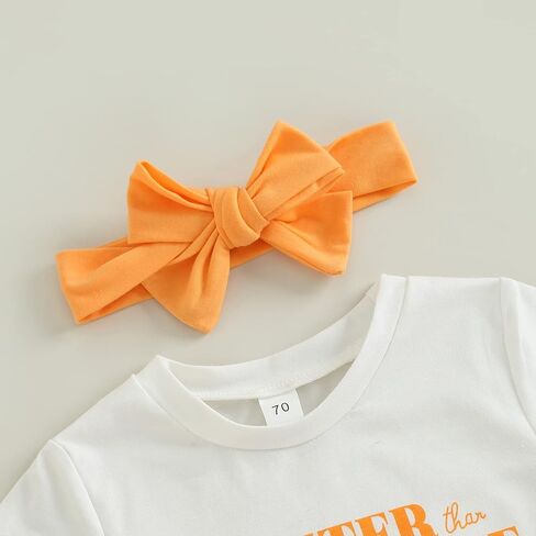 MAINESAKA Baby Girl 3Pcs Halloween Outfits Pumpkin Letter Print Short Sleeve Top Shirt Elastic Shorts Headband Set Clothes in Saudi Arabia