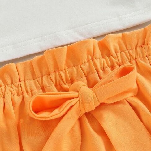 MAINESAKA Baby Girl 3Pcs Halloween Outfits Pumpkin Letter Print Short Sleeve Top Shirt Elastic Shorts Headband Set Clothes in Saudi Arabia