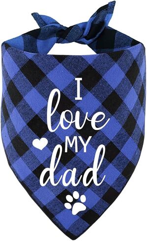 Funny I Love My Dad Blue Plaid Cotton Pet Dog Bandana, Gender Revealing Photo Prop Pet Dog Bibs Accessories Birthday Wedding Party Gift for Dog Lovers Owner in Kuwait