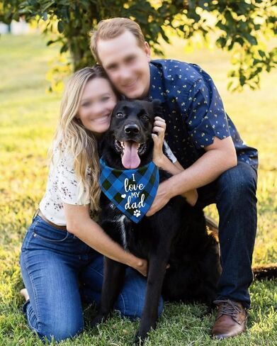 Funny I Love My Dad Blue Plaid Cotton Pet Dog Bandana, Gender Revealing Photo Prop Pet Dog Bibs Accessories Birthday Wedding Party Gift for Dog Lovers Owner in Kuwait