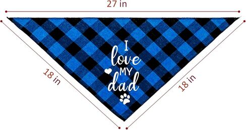 Funny I Love My Dad Blue Plaid Cotton Pet Dog Bandana, Gender Revealing Photo Prop Pet Dog Bibs Accessories Birthday Wedding Party Gift for Dog Lovers Owner in Kuwait