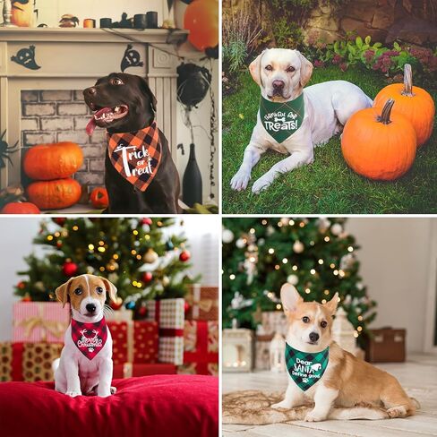 ptdecor عطلة منقوشة الكلب عصابات 4 حزمة، هالوين الكلب باندانا الجاموس منقوشة عيد الشكر الكلب وشاح عكسها عيد الميلاد الكلب عطلة عصابات للكلاب جرو هالوين عيد الشكر عيد الميلاد زي in Kuwait