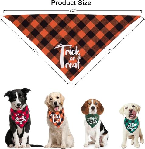 ptdecor عطلة منقوشة الكلب عصابات 4 حزمة، هالوين الكلب باندانا الجاموس منقوشة عيد الشكر الكلب وشاح عكسها عيد الميلاد الكلب عطلة عصابات للكلاب جرو هالوين عيد الشكر عيد الميلاد زي in Kuwait