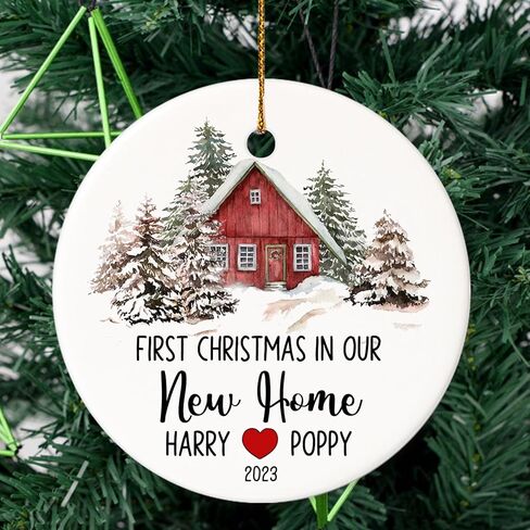 BSQUIELE First Christmas in Our New Home Ornament 2023, Housewarming Gift for Newlywed Married Engaged Couple, 1st Christmas in Our New Home, Ceramic Ornament Xmas Tree Decoration, Wedding Shower Gift in Kuwait