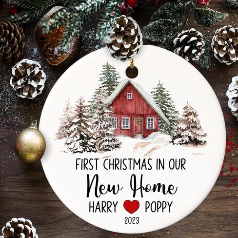 BSQUIELE First Christmas in Our New Home Ornament 2023, Housewarming Gift for Newlywed Married Engaged Couple, 1st Christmas in Our New Home, Ceramic Ornament Xmas Tree Decoration, Wedding Shower Gift in Kuwait