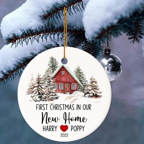 BSQUIELE First Christmas in Our New Home Ornament 2023, Housewarming Gift for Newlywed Married Engaged Couple, 1st Christmas in Our New Home, Ceramic Ornament Xmas Tree Decoration, Wedding Shower Gift in Kuwait