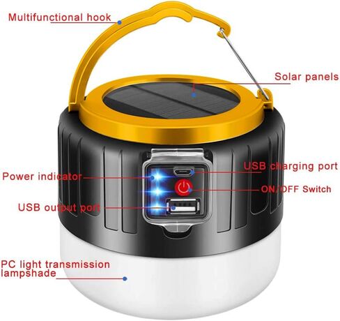 2023 Upadte Solar Lantern Flashlights لشحن الهاتف، فانوس تخييم LED قابل لإعادة الشحن عبر USB، قابل للطي ومحمول لحالات الطوارئ والأعاصير وانقطاع التيار الكهربائي والعواصف (w000-9886) in Kuwait