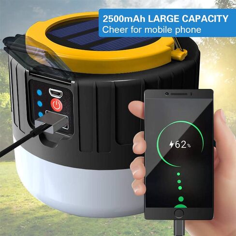 2023 Upadte Solar Lantern Flashlights لشحن الهاتف، فانوس تخييم LED قابل لإعادة الشحن عبر USB، قابل للطي ومحمول لحالات الطوارئ والأعاصير وانقطاع التيار الكهربائي والعواصف (w000-9886) in Kuwait