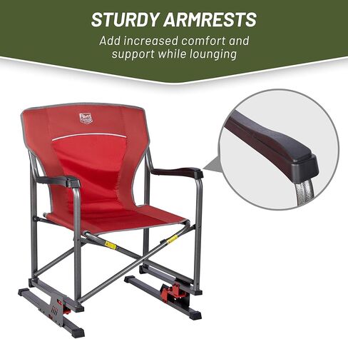 TIMBER RIDGE Folding Bounce Rocking Camping Compact Outdoor Lawn Chair, Supports 300 LBS, Red in Kuwait