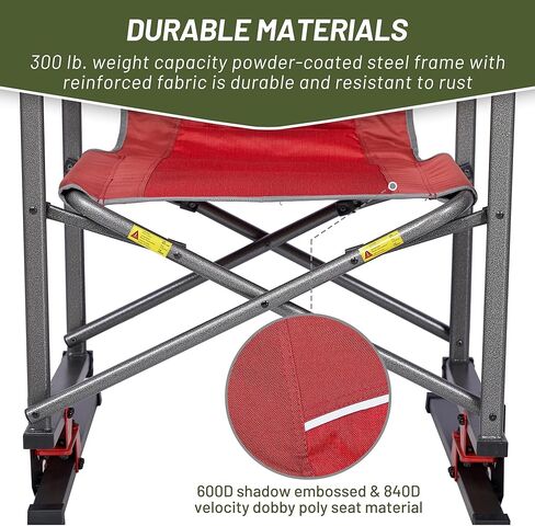 TIMBER RIDGE Folding Bounce Rocking Camping Compact Outdoor Lawn Chair, Supports 300 LBS, Red in Kuwait