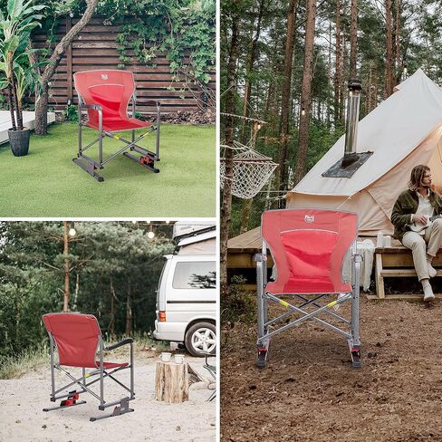 TIMBER RIDGE Folding Bounce Rocking Camping Compact Outdoor Lawn Chair, Supports 300 LBS, Red in Kuwait