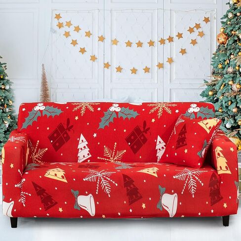 Luxudecor عيد الميلاد أريكة الغلاف هدية شجرة عيد الميلاد ندفة الثلج غطاء أريكة ل 2 وسادة الأريكة تمتد مرونة الأثاث حامي عيد الميلاد موضوع غطاء الأريكة للأطفال الحيوانات الأليفة 2 مقاعد in Saudi Arabia