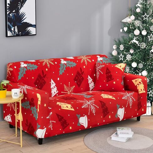 Luxudecor عيد الميلاد أريكة الغلاف هدية شجرة عيد الميلاد ندفة الثلج غطاء أريكة ل 2 وسادة الأريكة تمتد مرونة الأثاث حامي عيد الميلاد موضوع غطاء الأريكة للأطفال الحيوانات الأليفة 2 مقاعد in Saudi Arabia