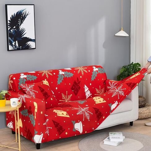 Luxudecor عيد الميلاد أريكة الغلاف هدية شجرة عيد الميلاد ندفة الثلج غطاء أريكة ل 2 وسادة الأريكة تمتد مرونة الأثاث حامي عيد الميلاد موضوع غطاء الأريكة للأطفال الحيوانات الأليفة 2 مقاعد in Saudi Arabia