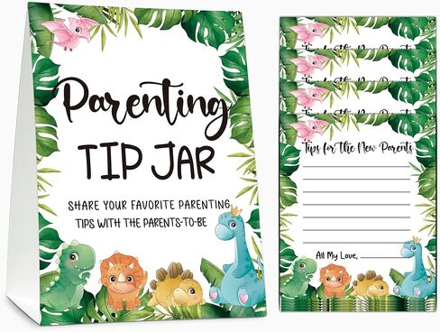 Baby Shower Game Set, Parenting Tip Jar Party Games(1 Standing Sign + 20 Advice Cards), Safari Jungle Blank Advice Cards for New Parents, Dinosaur Baby Shower/Gender Reveal Party Favor Decor(A04) in Saudi Arabia