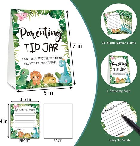 Baby Shower Game Set, Parenting Tip Jar Party Games(1 Standing Sign + 20 Advice Cards), Safari Jungle Blank Advice Cards for New Parents, Dinosaur Baby Shower/Gender Reveal Party Favor Decor(A04) in Saudi Arabia
