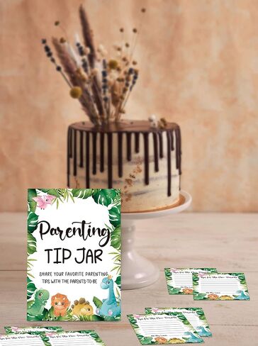 Baby Shower Game Set, Parenting Tip Jar Party Games(1 Standing Sign + 20 Advice Cards), Safari Jungle Blank Advice Cards for New Parents, Dinosaur Baby Shower/Gender Reveal Party Favor Decor(A04) in Saudi Arabia