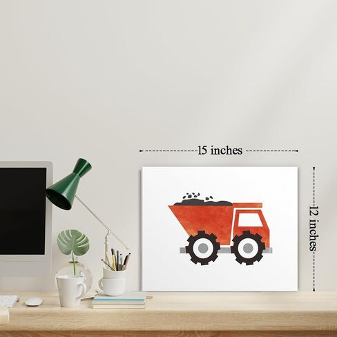 Framed Canvas Wall Art, Wall Decor Construction Trucks Artwork Decor, 12 x 15 inches Wall Art For Kids Bedroom Children Nursery Wall Art Rainbow Decor-Inclusive Classroom - Wallart-056 in Kuwait