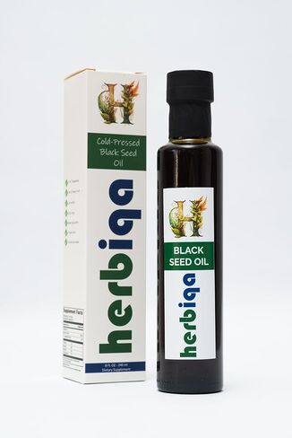 HERBIQA زيت الحبة السوداء المعصور على البارد، العلامة التجارية والمنتج التركي الأصلي، 100% عذراء إضافية - غير مكرر، نسبة عالية من الثيموكينون، أوميغا 3-6-9، زجاجة من زجاج العنبر. in Saudi Arabia