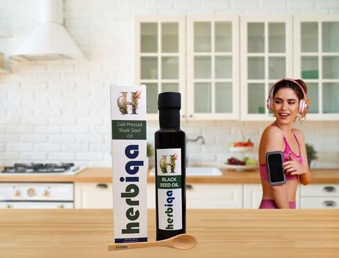 HERBIQA زيت الحبة السوداء المعصور على البارد، العلامة التجارية والمنتج التركي الأصلي، 100% عذراء إضافية - غير مكرر، نسبة عالية من الثيموكينون، أوميغا 3-6-9، زجاجة من زجاج العنبر. in Saudi Arabia