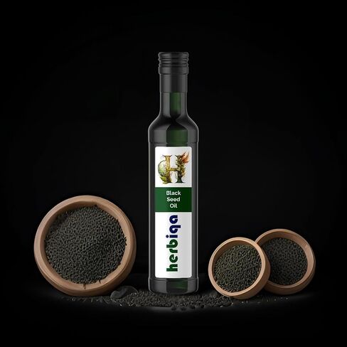 HERBIQA زيت الحبة السوداء المعصور على البارد، العلامة التجارية والمنتج التركي الأصلي، 100% عذراء إضافية - غير مكرر، نسبة عالية من الثيموكينون، أوميغا 3-6-9، زجاجة من زجاج العنبر. in Saudi Arabia
