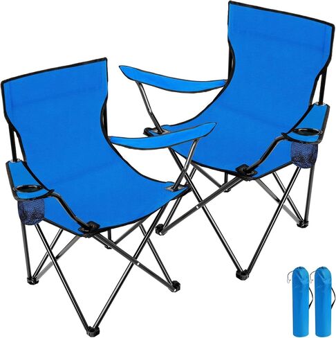 كراسي تخييم قابلة للطي مع شنطة حمل، كراسي محمولة خفيفة الوزن للشاطئ، كرسي قابل للطي للاستخدام في الهواء الطلق مع حامل اكواب شبكي للسفر والتخييم والشاطئ والصيد والرياضة (ازرق) in Kuwait