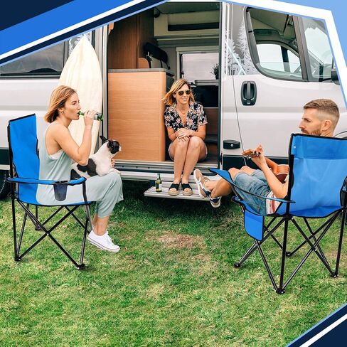 كراسي تخييم قابلة للطي مع شنطة حمل، كراسي محمولة خفيفة الوزن للشاطئ، كرسي قابل للطي للاستخدام في الهواء الطلق مع حامل اكواب شبكي للسفر والتخييم والشاطئ والصيد والرياضة (ازرق) in Kuwait