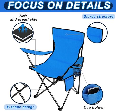كراسي تخييم قابلة للطي مع شنطة حمل، كراسي محمولة خفيفة الوزن للشاطئ، كرسي قابل للطي للاستخدام في الهواء الطلق مع حامل اكواب شبكي للسفر والتخييم والشاطئ والصيد والرياضة (ازرق) in Kuwait