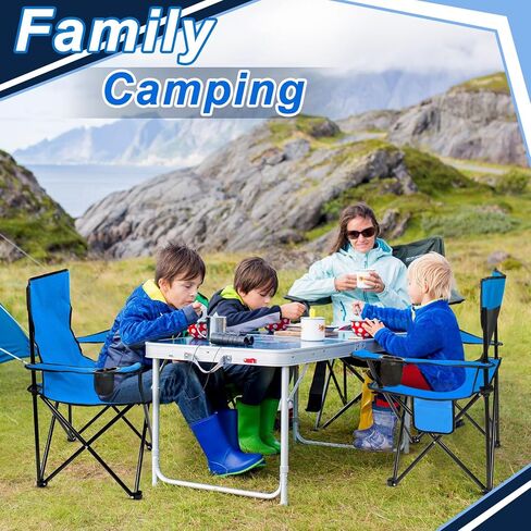 كراسي تخييم قابلة للطي مع شنطة حمل، كراسي محمولة خفيفة الوزن للشاطئ، كرسي قابل للطي للاستخدام في الهواء الطلق مع حامل اكواب شبكي للسفر والتخييم والشاطئ والصيد والرياضة (ازرق) in Kuwait