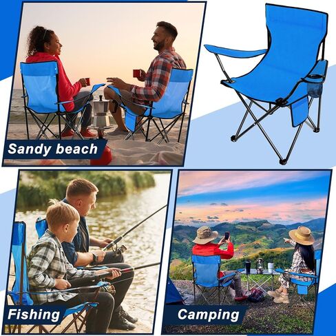 كراسي تخييم قابلة للطي مع شنطة حمل، كراسي محمولة خفيفة الوزن للشاطئ، كرسي قابل للطي للاستخدام في الهواء الطلق مع حامل اكواب شبكي للسفر والتخييم والشاطئ والصيد والرياضة (ازرق) in Kuwait