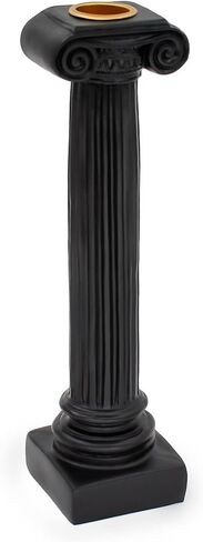 ثيندولكس حامل شموع مدبب من الراتنج على الطراز اليوناني، تصميم منحوت بشكل عمود روماني انيق للشموع المدببة (9 انش، اسود) in Kuwait