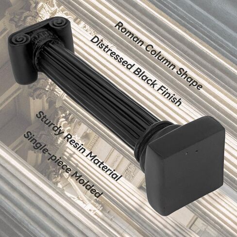 ثيندولكس حامل شموع مدبب من الراتنج على الطراز اليوناني، تصميم منحوت بشكل عمود روماني انيق للشموع المدببة (9 انش، اسود) in Kuwait