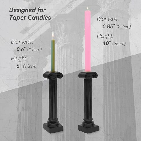 ثيندولكس حامل شموع مدبب من الراتنج على الطراز اليوناني، تصميم منحوت بشكل عمود روماني انيق للشموع المدببة (9 انش، اسود) in Kuwait