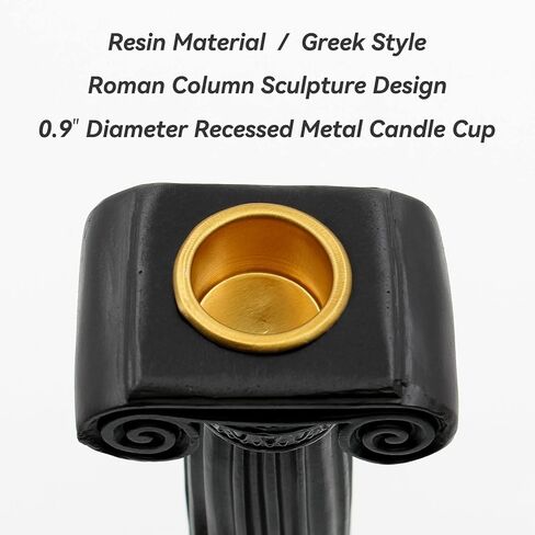 ثيندولكس حامل شموع مدبب من الراتنج على الطراز اليوناني، تصميم منحوت بشكل عمود روماني انيق للشموع المدببة (9 انش، اسود) in Kuwait