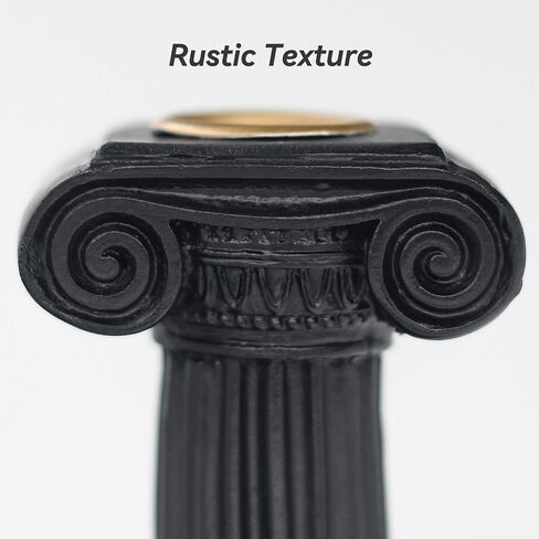 ثيندولكس حامل شموع مدبب من الراتنج على الطراز اليوناني، تصميم منحوت بشكل عمود روماني انيق للشموع المدببة (9 انش، اسود) in Kuwait