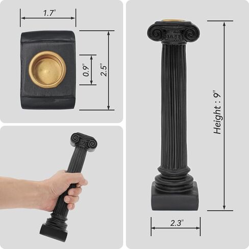 ثيندولكس حامل شموع مدبب من الراتنج على الطراز اليوناني، تصميم منحوت بشكل عمود روماني انيق للشموع المدببة (9 انش، اسود) in Kuwait